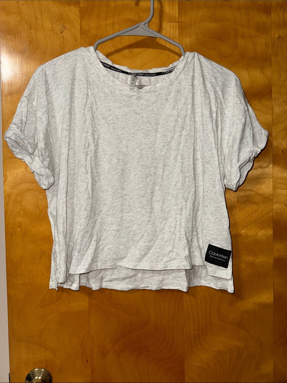 Calvin Klein Heather Light Gray Cropped Short-Sleeve Tee